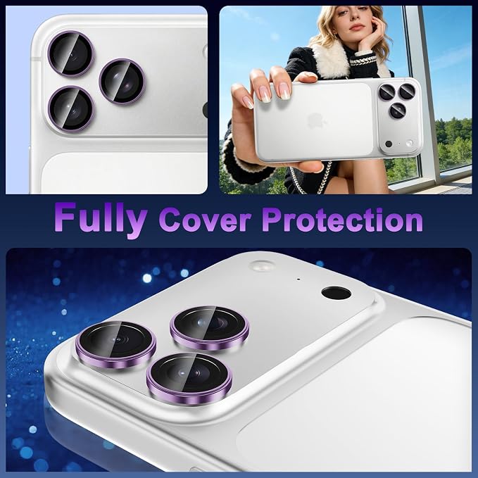 Meshine for iPhone 17 Pro/17 Pro Max Camera Lens Protector,Scratch Proof,Strong Adsorption,9H Hardness with Metal Ring Camera Cover,Ultra Thin Case Friendly, Accessories Lens Protector,Deep Purple - Image 8