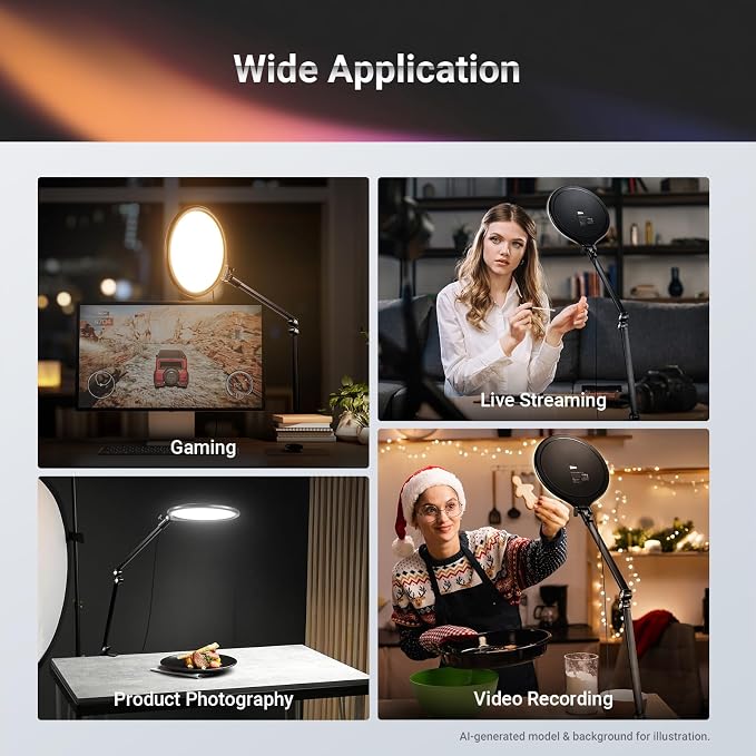 NEEWER Basics 10.5" Streaming Key Lighting, 3000-6500K 15W Full Screen LED Panel Ring Light with Adjustable Arm Stand Desk Clamp Timer for Laptop Computer Video Conference Zoom Makeup, R10 - Image 8