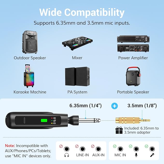 TONOR 2.4G Dual Wireless Microphones, Rechargeable Handheld Mic TW-220 | Cordless Microphones System with Receiver, Karaoke Mics for Singing, Home Party, Birthday, Church, Speech 50ft / 15 m Range - Image 5