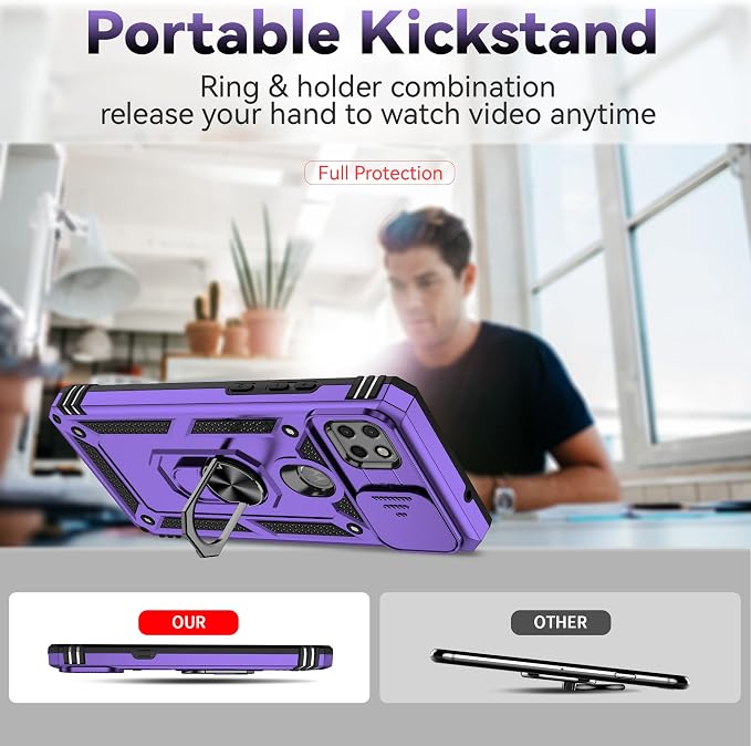 for Moto One 5G Ace Case Moto G 5G(2020) Case,with Nano Explosion-Proof Film[2 Pack], Military Grade Shockproof with Kickstand Protective Case for Motorola Moto One 5G Ace,Purple - Image 3