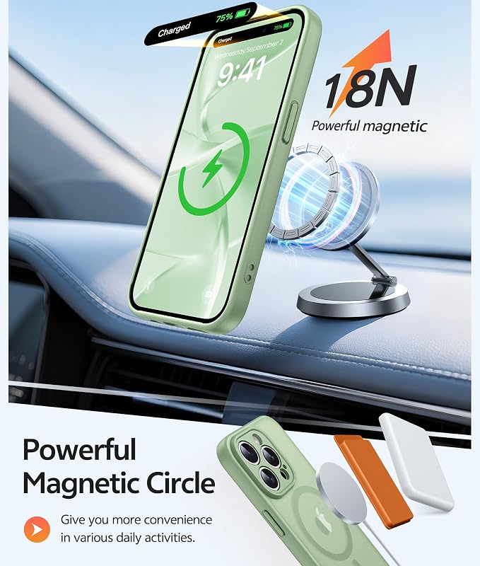 FNTCASE for iPhone 15 Pro Max Case, Fit for Magsafe, Glass Screen Protector | Full Camera Protection, Translucent Matte, 14FT Military Grade Drop Proof, Shockproof Protective Phone Cover, Light Moss - Image 3