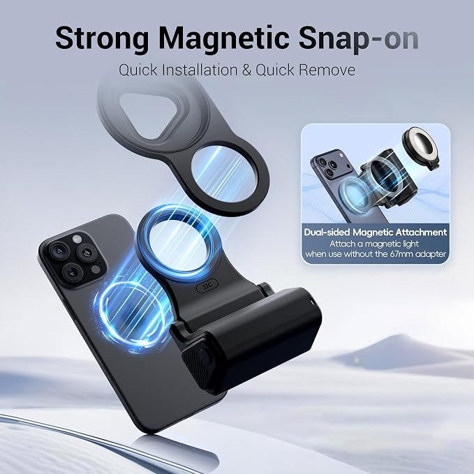 JJC 67mm Magnetic Filter Adapter with Phone Camera Grip Kit, Compatible with iPhone 16 Pro Max 15 Pro Max 14 Pro Max, with Remote Control & 1/4” Tripod Screw for Vlogging Video Recording Filmmaking - Image 5