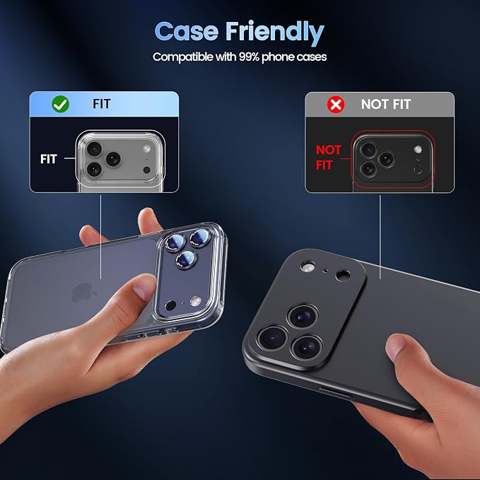 CACOE Metal Camera Lens Protector for iPhone 17 Pro | Tempered Glass Cover, Anti-Scratch, Drop-Proof, Strong Adhesion, Camera Screen Cover Accessories, Dark Blue - Image 4