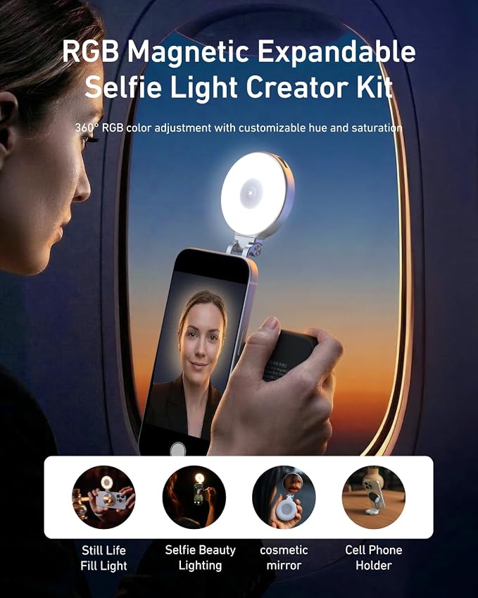 TELESIN Fun Shot Magnetic Phone Camera Grip & 4 in 1 RGB Selfie Light Kit | Phone Selfie Grip Creator Bundle Kit Compatible with iPhone Magsafe & Android Selfies/Photography/TikTok/Zoom Calls/Video - Image 3