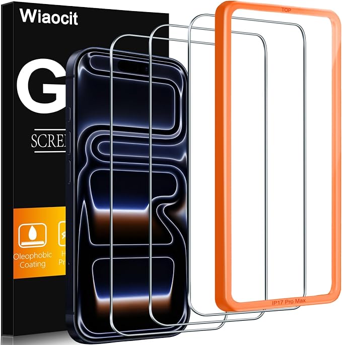 Wiaocit 3 Pack Tempered Glass Screen Protector for iPhone 17 Pro Max | 9H Hardness, Installation Frame, Bubble Free, Case Friendly by Wiaocit