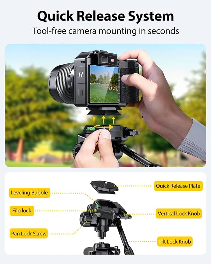 UBeesize 67” Camera Tripod with Travel Bag, Cell Phone Tripod with Bluetooth Remote and Phone Holder, Compatible with All Cameras, Cell Phones, Projector, Webcam, Spotting Scopes - Image 5