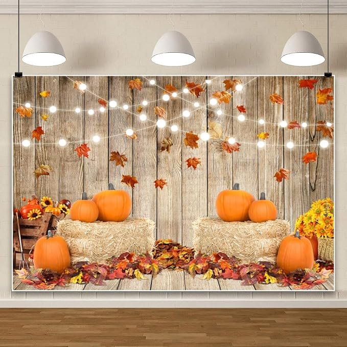 12x10ft Fall Thanksgiving Halloween Photo Backdrop Fall Backdrops for Photography Autumn Pumpkin Harvest Barn Background Friendsgiving Party Supplies Farm Harvest Banner Decor Photo Props - Image 5