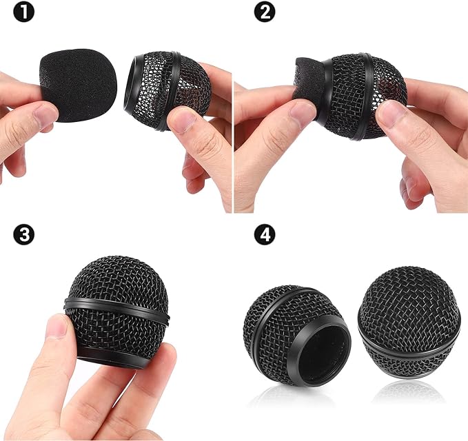 Facmogu 4PCS SM58 Mic Grill Replacement, Microphone Ball Head Mesh Grill | Black Brushed Nickel Replacement Microphone Grille Head | With Inner Foam | Compatible with SM58 SM58S SM58LC BETA58 BETA58A - Image 6