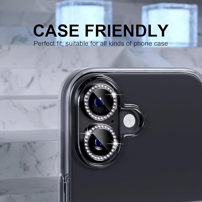 Choiche for iPhone 17 Camera Lens Protector Bling, Diamond-Black | Ultra HD, 9H Tempered Glass Camera Cover Screen Protector Metal Individual Ring Decoration Accessories, 2-Lens, 6.3-inch - Image 4