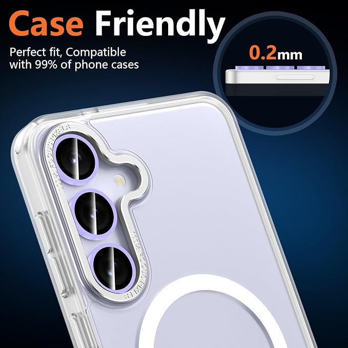 for Samsung Galaxy S25 FE Camera Lens Protector, Individual Metal Ring Tempered Glass Lens Cover, [Strong Adsorption] Scratch Resistant Ultra-Thin HD Clear Lens Cover, 1 Set-Purple Shine - Image 8
