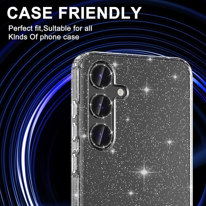 for Samsung Galaxy S25 Camera Lens Protector, Individual Metal Ring Tempered Glass Lens Cover, [Strong Adsorption] Scratch Resistant Ultra-Thin HD Clear Lens Cover, 1 Set-Black Sparkly - Image 5