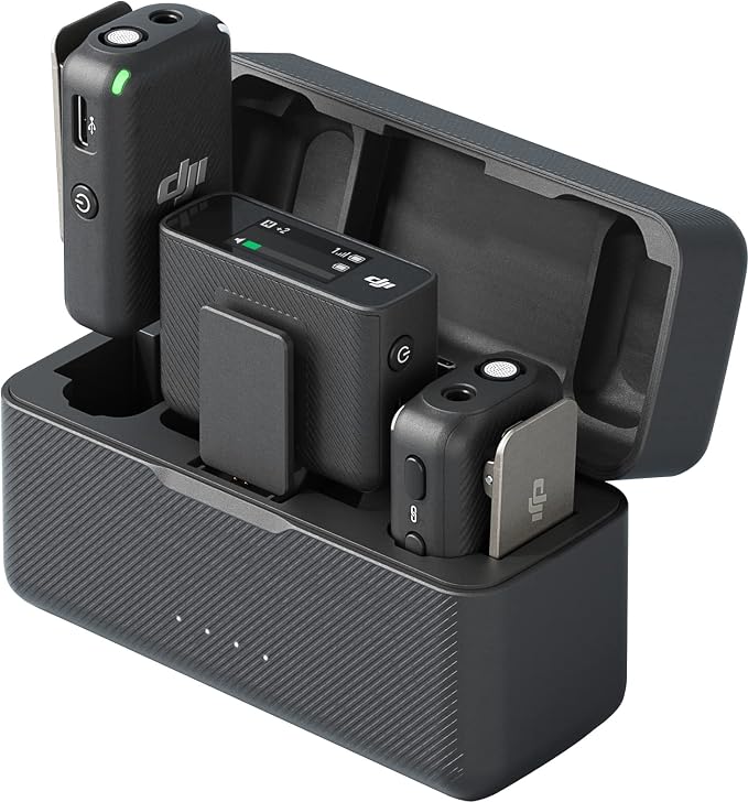 DJI Mic (2 TX + 1 RX + Charging Case), Wireless Lavalier Microphone, 250m (820 ft.) Range, 15-Hour Battery, Noise Cancellation Wireless Microphone for PC, iPhone, Record Interview, YouTube, Black | 15-Hour Battery, Easy for carrying and instant use wit... by Unknown