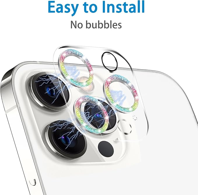 Dengduoduo 3 Pack Tempered Glass Camera Lens Protector for iPhone 12 Pro Max 6.7" Bling Glitter Sparkle, Ultra HD, 9H Hardness, Anti-Scratch, Case Friendly, Easy to Install [No Affect on Night Shots] - Image 6