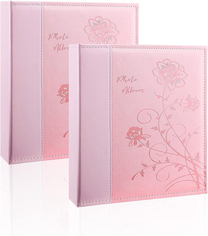 Artmag Photo Album 5x7 2 Packs Clear Pages Pockets Leather Cover Slip Slide in Photo Album Book Each Holds 50 Vertical 5x7 Photos Picture Book for Wedding Family (Pink) by Artmag