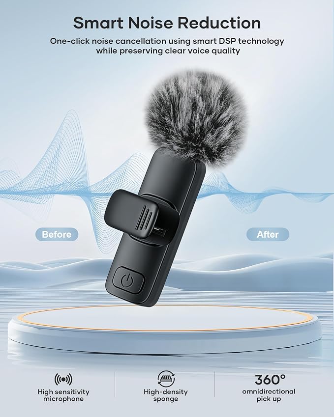 Wireless Lavalier Microphone for iPhone iPad Android, 2 Pack Noise Reduction Lapel Mic Plug and Play for Video Recording Interview Podcast YouTube (Black) - Image 6