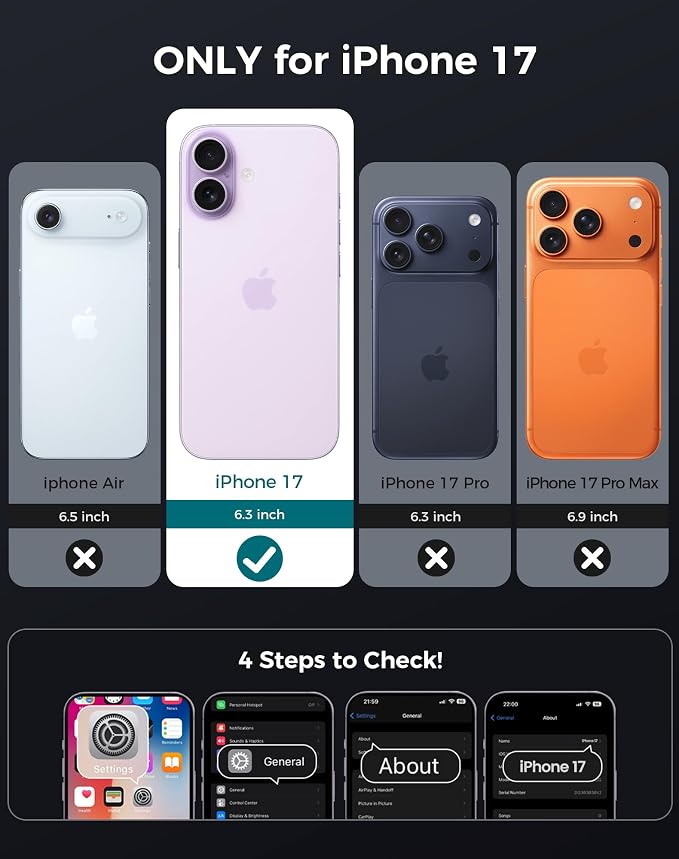 Goton 3 in 1 for iPhone 17 Case with Privacy Screen Protector Blue | Glass Camera Lens Protector,Compatible for MagSafe,Invisible Kickstand, Shockproof Phone Cover for iPhone17 - Image 2