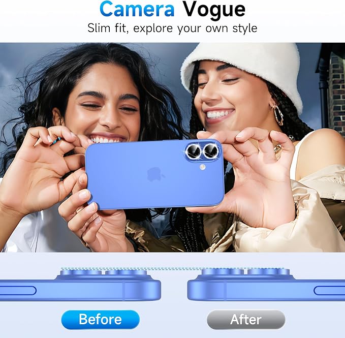 YWXTW Camera Lens Protector for iPhone 17, Individual Bling Glitter Metal Ring Tempered Glass Camera Screen Protector for iPhone 17 Accessories, Case Friendly (Glitter Blue) - Image 4