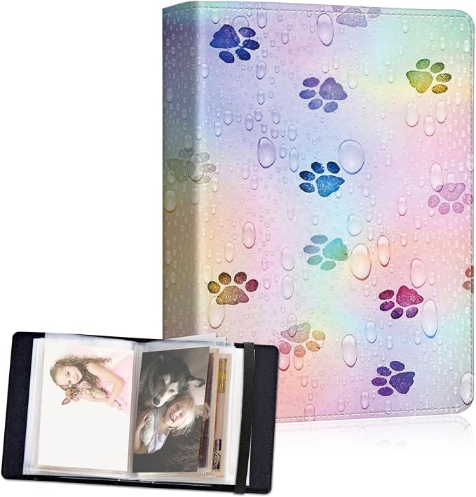 Small Photo Album 5x7, 60 Pockets Holds 120 Photos, Slip-in Pocket Photo Album with Black Elastic Band for Family Wedding Baby Travel Pictures, Colorful Footprint by Unknown