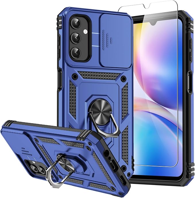 for Samsung Galaxy A14 5G Case with Screen Protector & Camera Lens Cover, [Military Grade] 16FT Drop Tested, Magnetic Kickstand Rugged Shockproof Protective Case for Samsung A14 5G, Blue by SKMY