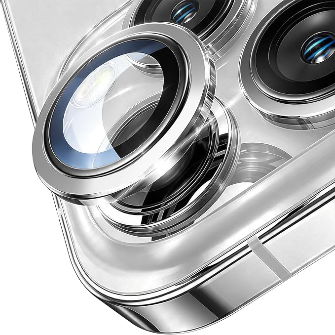TENOC Camera Lens Protector for iPhone 13 Pro & 13 Pro Max, Silver | AR+AF, 9H Tempered Glass, Individual Metal Ring, Anti Glare, Fall Protection, Camera Screen Cover - Image 3