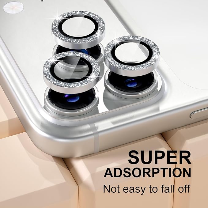 Misea Compatible for iPhone 17 Pro/iPhone 17 Pro Max Camera Lens Protector | 9H Tempered Glass Ultra HD Bling Camera Screen Protector Cover Metal Individual Ring Decoration Accessories, Silver Glitter - Image 6