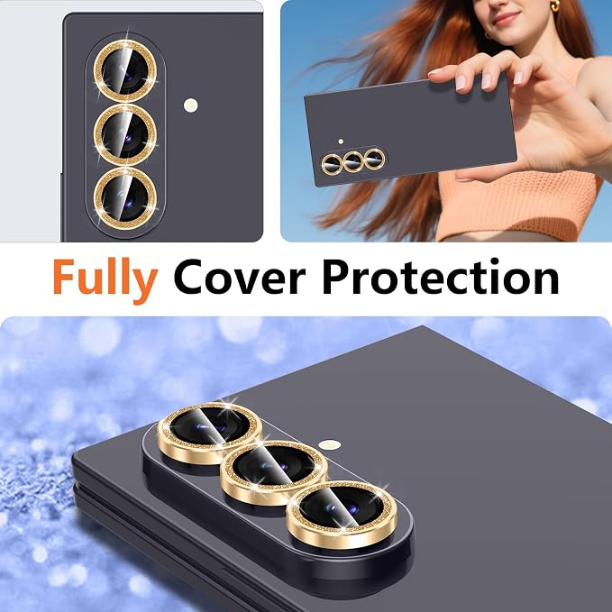 for Samsung Galaxy Z Fold 8 Ultra Camera Lens Protector, Individual Metal Ring Tempered Glass Lens Cover, [Strong Adsorption] Scratch Resistant Ultra-Thin HD Clear Lens Cover, 1 Set-Gold Sparkly - Image 8
