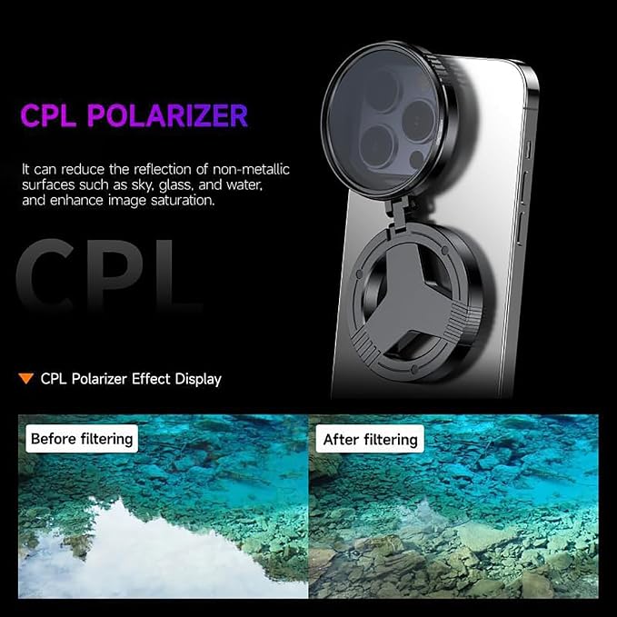 Anti-Glare Circular Magnetic Phone Filter, CPL Phone Filter Lens Adapter 52mm Magnetic, Compatible with iPhone 17 16 and Earlier & Android Smartphones, Reduces Reflections & Enhances Colors (2) - Image 7