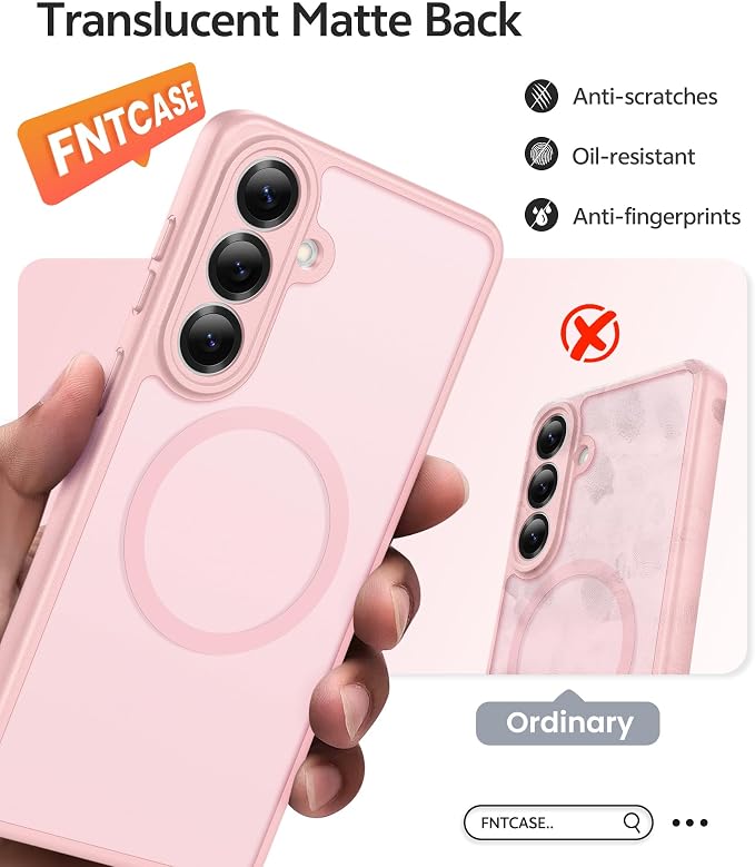 FNTCASE for Samsung Galaxy S26 Case, Fit for Magsafe, with Screen Protector | Full Camera Protection, Translucent Matte, 14FT Military Grade Drop Proof, Shockproof Protective Phone Cover, Light Pink - Image 6