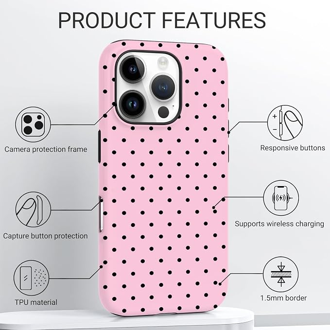 TPU Phone Case for iPhone 16 Pro Max, MagSafe Wireless Charging Compatible, Shockproof Slim Fit Protective Cover with Anti-Yellowing & Raised Camera Protection (Polka dot 4, iPhone 16 Pro Max) - Image 4