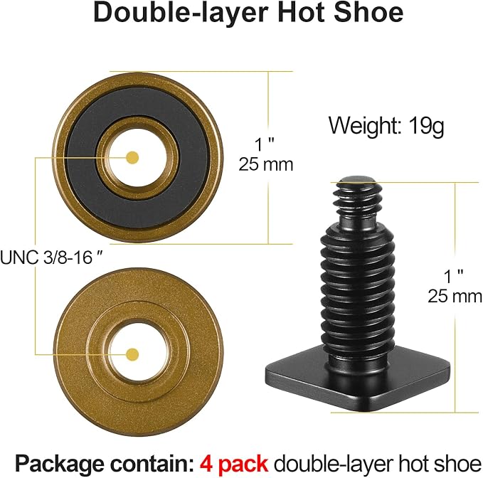 MINIFOCUS 4 Packs Camera Hot Shoe Mount Adapter, Double Nut with 1/4" and 3/8" Aluminum Alloy Tripod Screw Flash Shoe Mount for LED Monitors, Microphone, DSLR Field Monitor | Double Nut with 1/4" and 3/8" Aluminum Alloy Tripod Screw Flash Shoe Mount fo... - Image 3