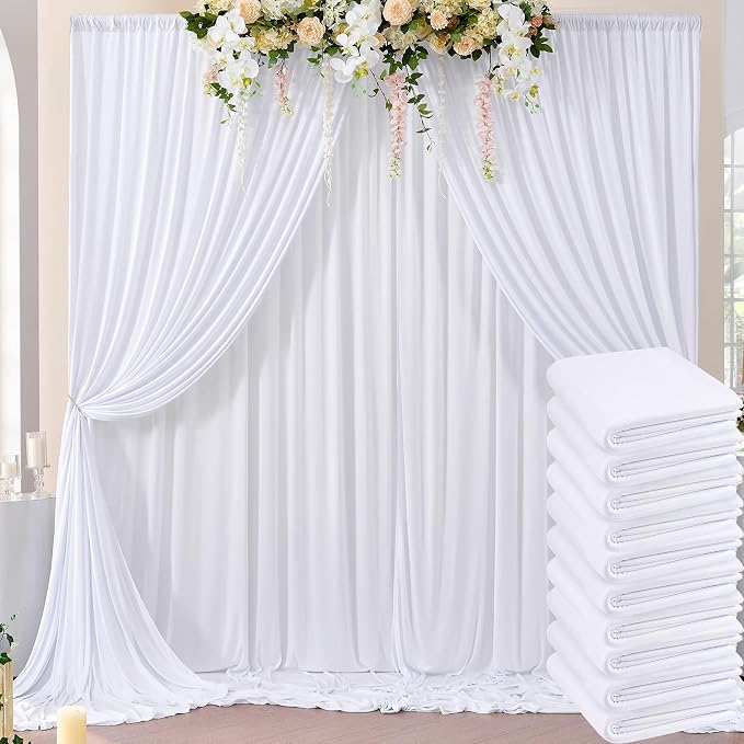 50ft x 8ft Wrinkle Free White Backdrop Curtains for Parties, 10 Panels 5ftx8ft Polyester Photo Backdrop Drapes for Weddings Birthday Photography Background Curtains by ENJOYYOURPARTY