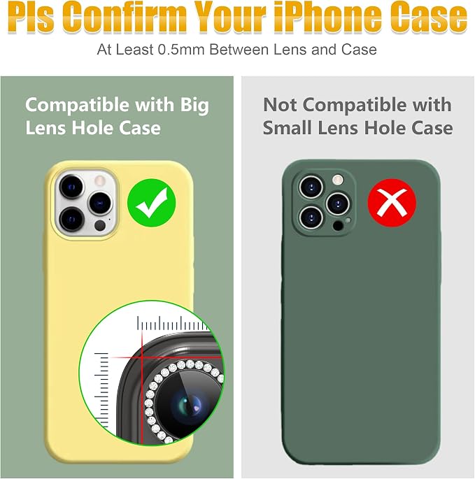 AGVEE 3+3 6 Pack for iPhone 13 Pro & Max Camera Lens Protector Cover | Individual Bling Diamond & Bling Glitter Sparkle Cute Gem Metal Ring, 9H Tempered HD Glass - Image 3