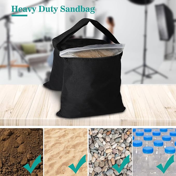 2 Packs Sandbags Weight Bags for Light Stand Photography Video Support | Heavy Duty Saddlebags for Backdrop Stand, Photo Tripod, Canopy, Pop up Tent, Umbrella Base, Fishing Chair, Wedding Shed - Image 2