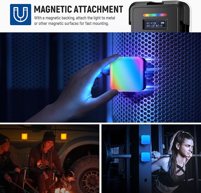 NEEWER RGB62 Magnetic RGB Video Light with Upgraded App Control | 360° Full Color, LED Camera Light, 3 Cold Shoes, CRI97+, 2500K-8500K, 17 Scenes, 2000mAh Rechargeable, Photography Lighting - Image 5