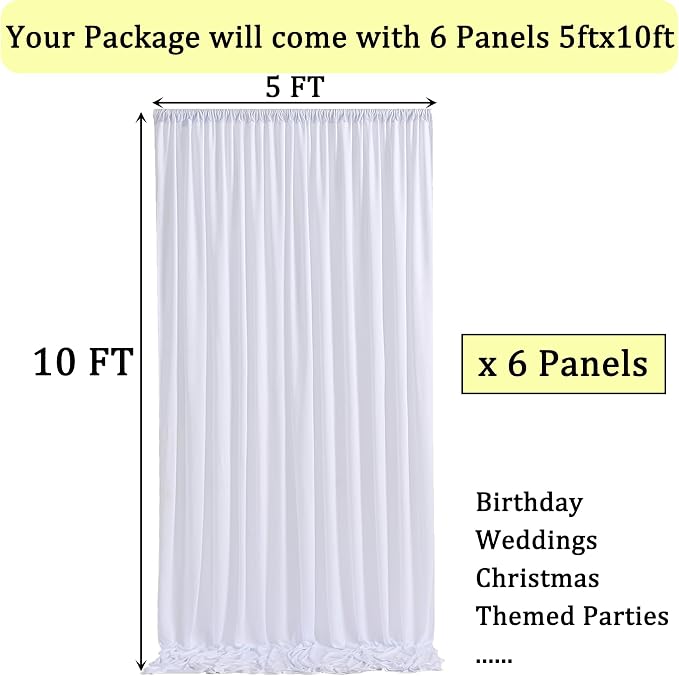 30 ft x 10 ft Wrinkle Free White Backdrop Curtain for Parties, Polyester Photo Backdrop Drapes 6 Panels 5x10ft Curtains for Weddings Birthday Party Photography Background Baby Shower - Image 6
