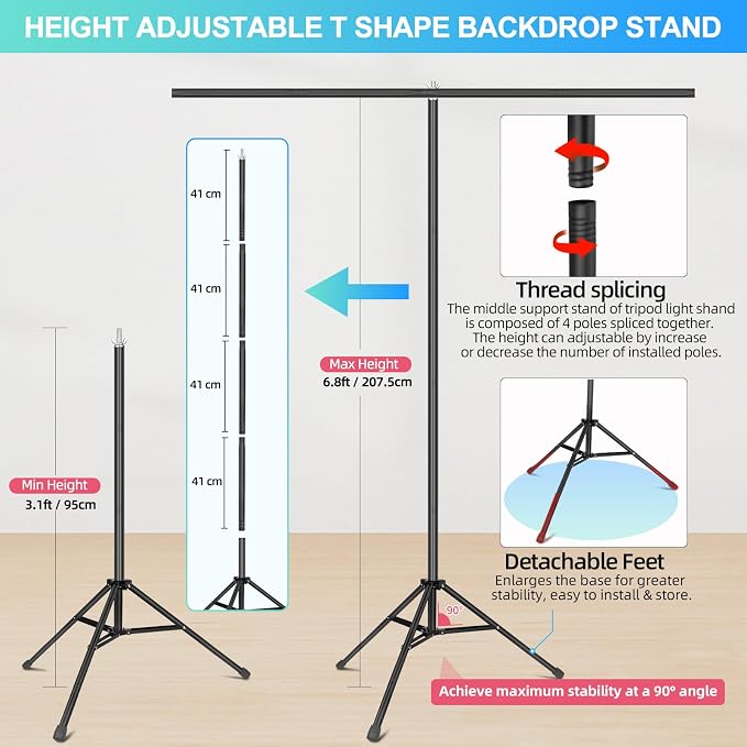 White Backdrop with Stand for Photoshoot, 5X6.5ft White Photo Backdrop with T Shape Background Backdrop Stand for Photography, Portable Photo Backdrop Curtain Stand Kit w Carrying Bag 5 Spring Clamps - Image 3