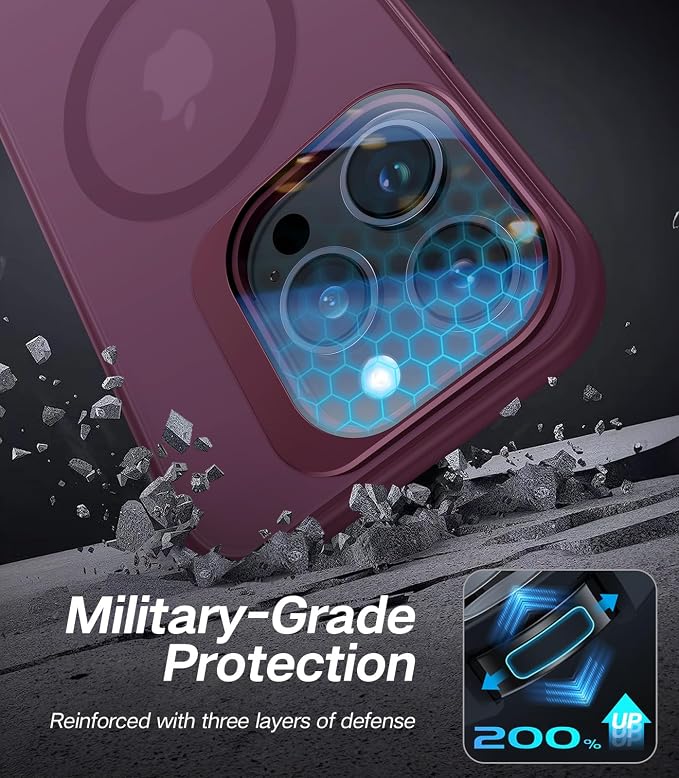 VOFATA for iPhone 14 Pro Max Case with Camera Cover Stand [Built-in 9H Camera Lens Protector][Fit for Magsafe] Military Grade Shockproof Translucent Matte Magnetic Phone Case 6.7", Red - Image 5