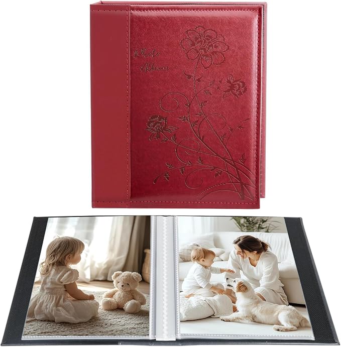 Artmag Photo Album 5x7 Clear Pages Pockets Leather Cover Slip Slide in Photo Album Book Holds 100 Vertical 5x7 Photos Picture Book for Wedding Family (Red) by Artmag