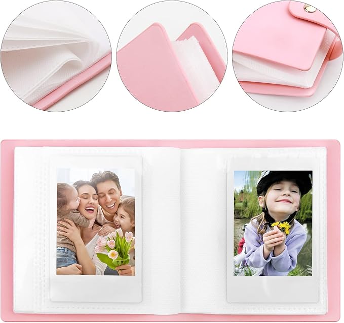 Ruibytree 52 Pockets Small Photo Album 2x3 for Instax Mini, Pink, 2 Pack | Pocket-Size, PU Leather Cover, Snap Closure, Acid-Free Pages, Fits Polaroid 2x3 Photos, Kodak Mini Prints & ZINK Photos - Image 3