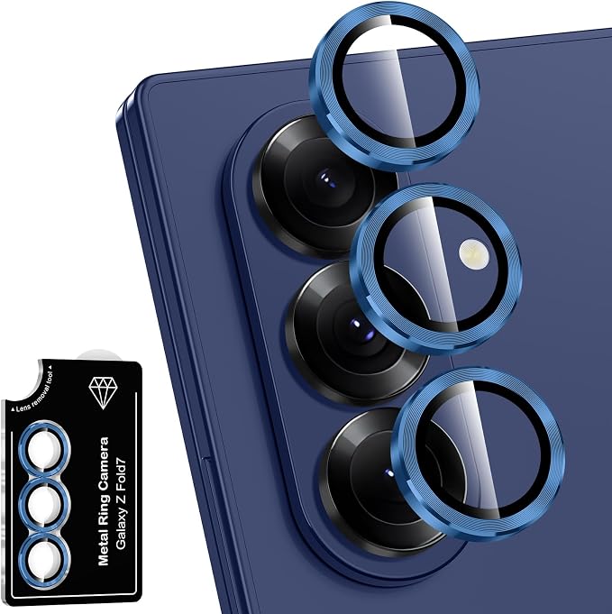 for Samsung Galaxy Z Fold 7 Camera Lens Protector, Individual Metal Ring Tempered Glass Lens Cover, [Strong Adsorption] Scratch Resistant Ultra-Thin HD Clear Lens Cover, 1 Set-Deep Blue by Btscase