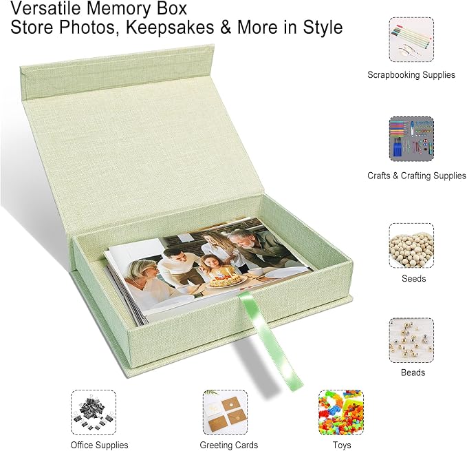 8x10" Archival Photo Storage Box with Lid – Stackable Memory Keepsake Organizer for Photos, Certificates, Jewelry & Scrapbooking Supplies, Photo Cases and Postcard Keeper Storage Container Box Green - Image 2