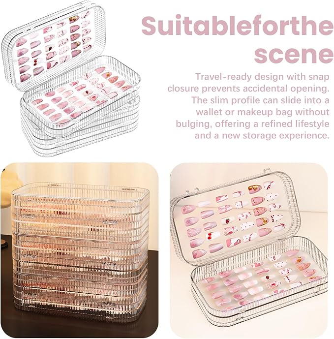 Large Tri-Fold Press On Nail Organizer Case - 4-Page Portable Storage Box for Fake Nails, Clear PET Plastic Travel Holder (6×3.2×1.8 inch) Texture - Image 5