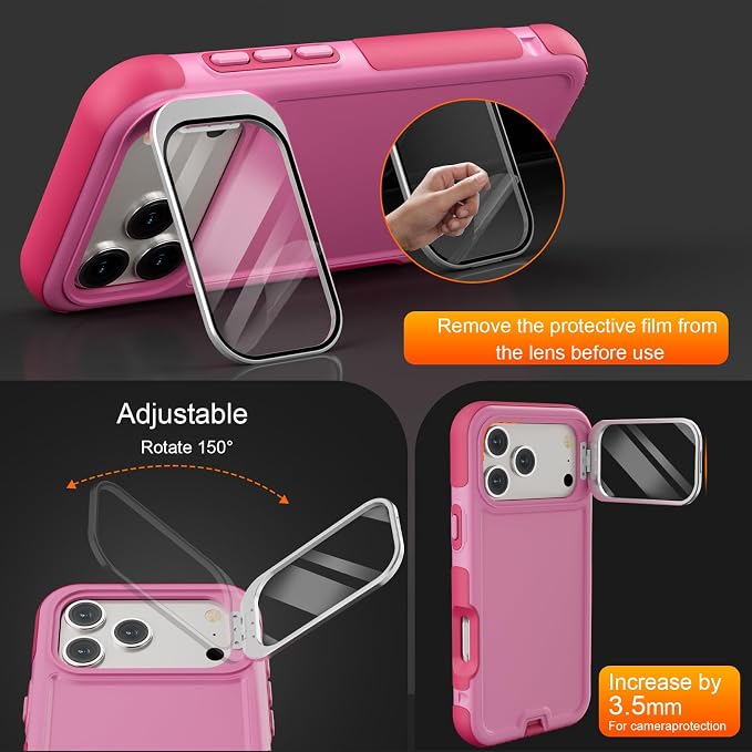 Follaroma Magnetic for iPhone 17 Pro Case with Camera Cover Stand,Pink,6.3" | Built-in Glass Camera Cover Stand,Compatible with MagSafe,Heavy Duty Shockproof Protective,Military-Grade Anti-DropDual Case - Image 2