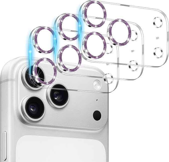 Dengduoduo 3 Pack Camera Lens Protector for iPhone 17 Pro Max, Tempered Glass, Ultra HD, 9H Hardness, Anti-Scratch, Case Friendly,[No Affect on Night Shots], Glitter Dark Purple by Dengduoduo