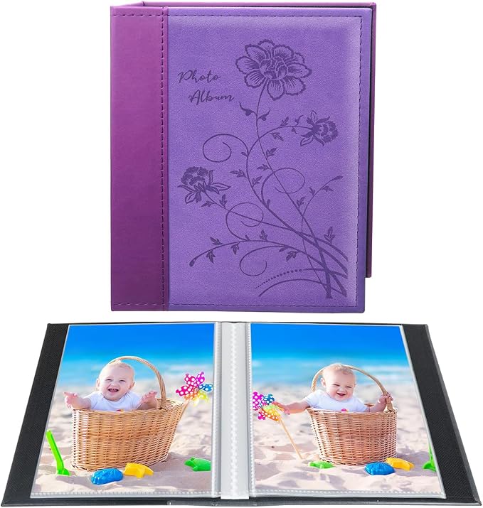 Artmag Photo Album 5x7 Clear Pages Pockets Leather Cover Slip Slide in Photo Album Book Holds 50 Vertical 5x7 Photos Picture Book for Wedding Family (Purple) by Artmag