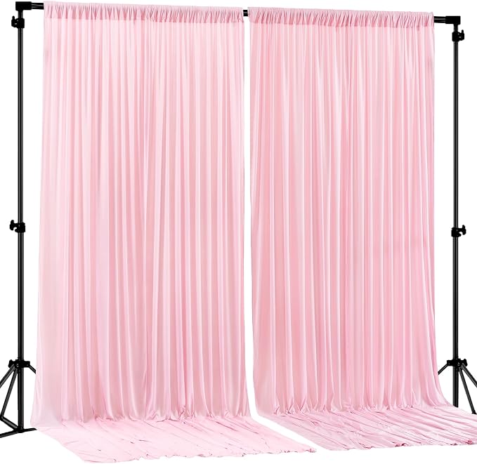 Pink Backdrop Curtains-Wrinkle-Free Polyester Photography Drapes Party Curtain Background for Baby Shower Wedding Decorations- 8 X10FT (Pink) by WishCare