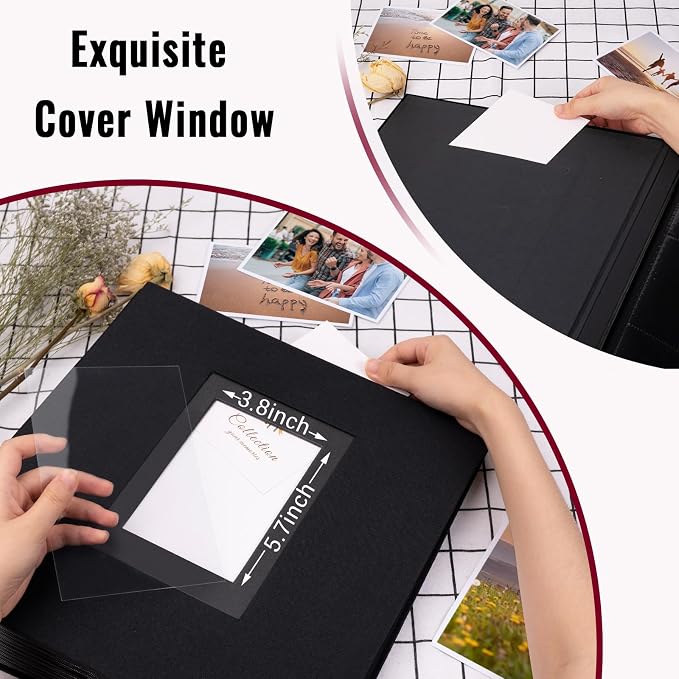 Linen Photo Album 4x6 Large Capacity 1000 Pockets Pictures Fabric Cover Books Albums Wedding School Family Anniversary Baby Memory Engagement Travel Albums(Black, 1000 Pockets) - Image 3