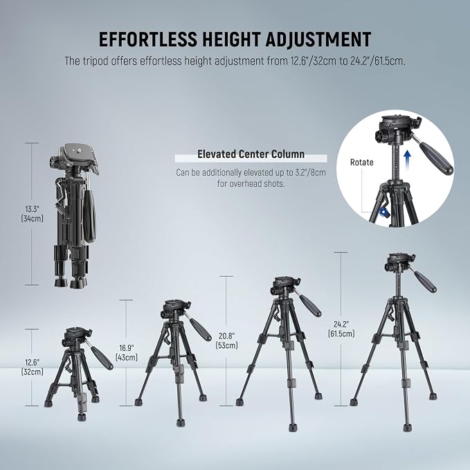 NEEWER Basic Mini Desk Tripod for Camera with 3 Way Pan Tilt Head & Handle, Small Portable Metal Tabletop Selfie Stick Stand with 1/4" Screw for DSLR Vlog Video Recording, Max Load 13.2lb, TP02 - Image 4