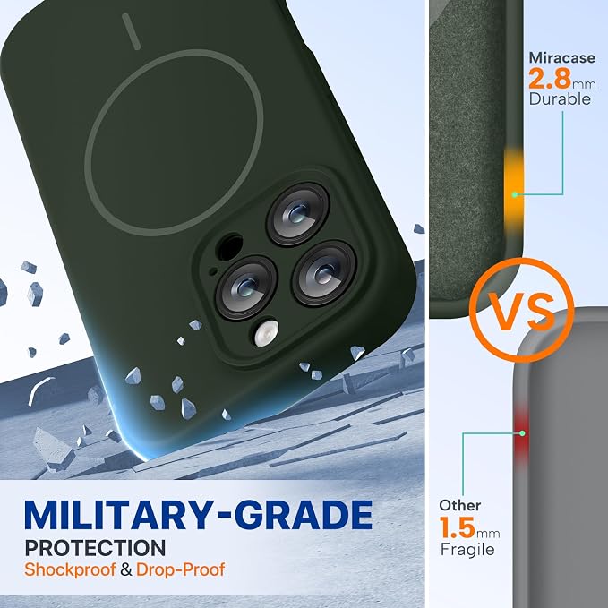 miracase Magnetic for iPhone 16 Pro Case, [Soft Anti-Scratch Microfiber Lining], Compatible with MagSafe, Liquid Silicone Case Shockproof Drop Protection Phone Case for 16 Pro,Dark Green | Compatible with MagSafe, Soft Microfiber Lining, Liquid Silicon... - Image 3