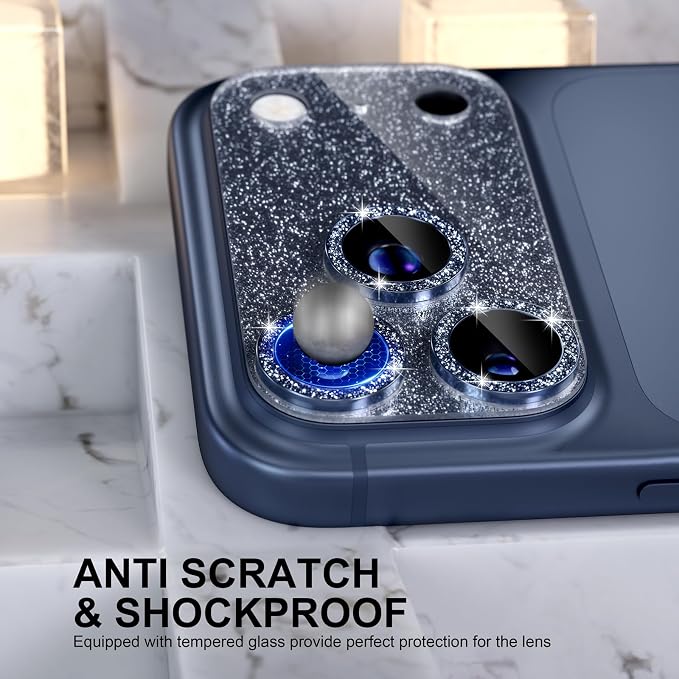 Choiche for iPhone 17 Pro Camera Lens Protector, Glitter-Deep Blue | Bling Metal Camera Cover with 9H Tempered Glass Lens Screen Protector Accessories, Strong Adsorption, Case-Friendly, 6.3-inch - Image 3